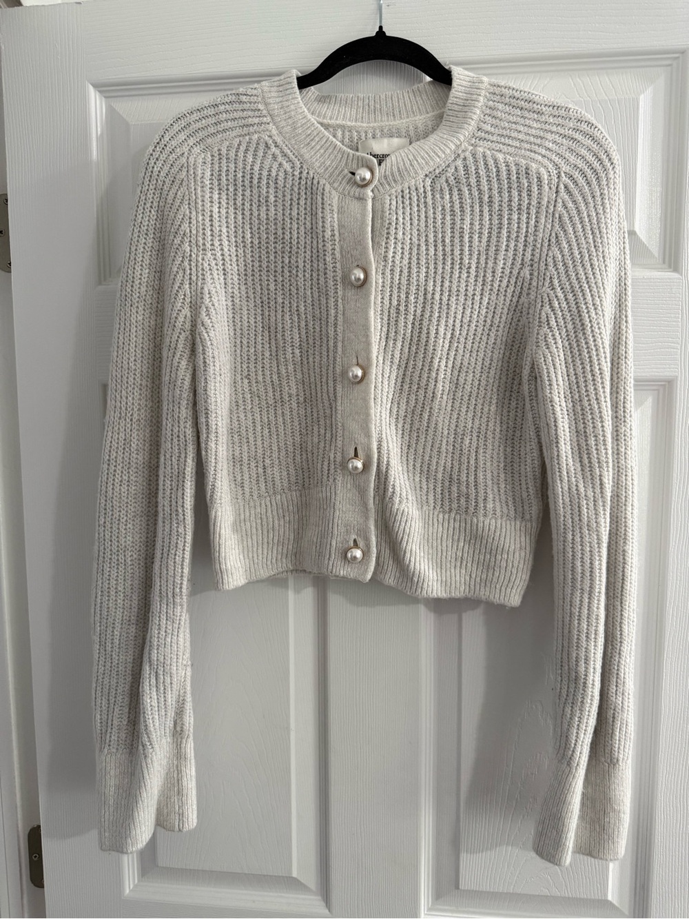 Abercrombie & Fitch Cream Cropped Pearl-Button Cardigan